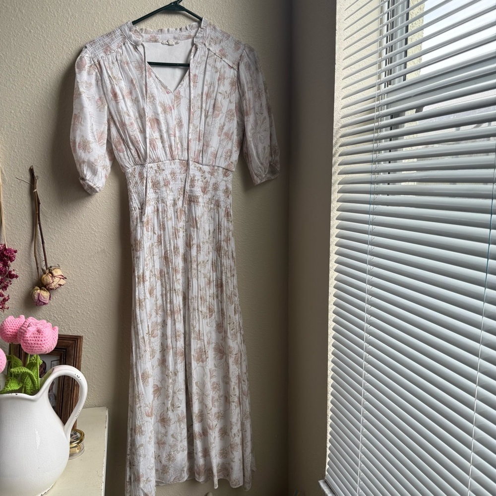 pink and white floral dress